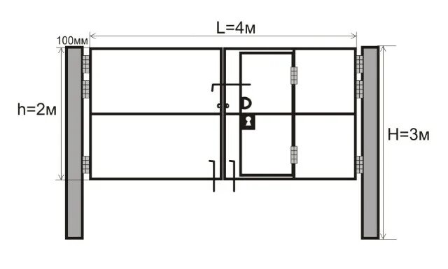 Распашные ворота 4м чертеж Купить Рама ворот со встроенной калиткой 2х4м - MONODOM.RU - Дом с душой