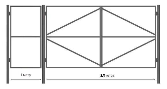 Распашные ворота 5 метров чертеж Ворота и калитки - купить в Красноярске, цена 12500.00 руб - Красстроймонтаж, ОО