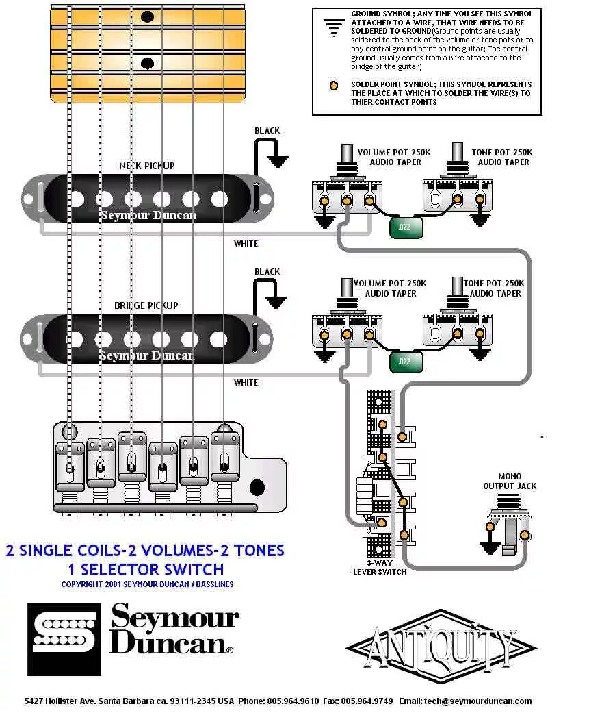 Распайка 1 громкость 2 тона Схемы распайки Seymour Duncan