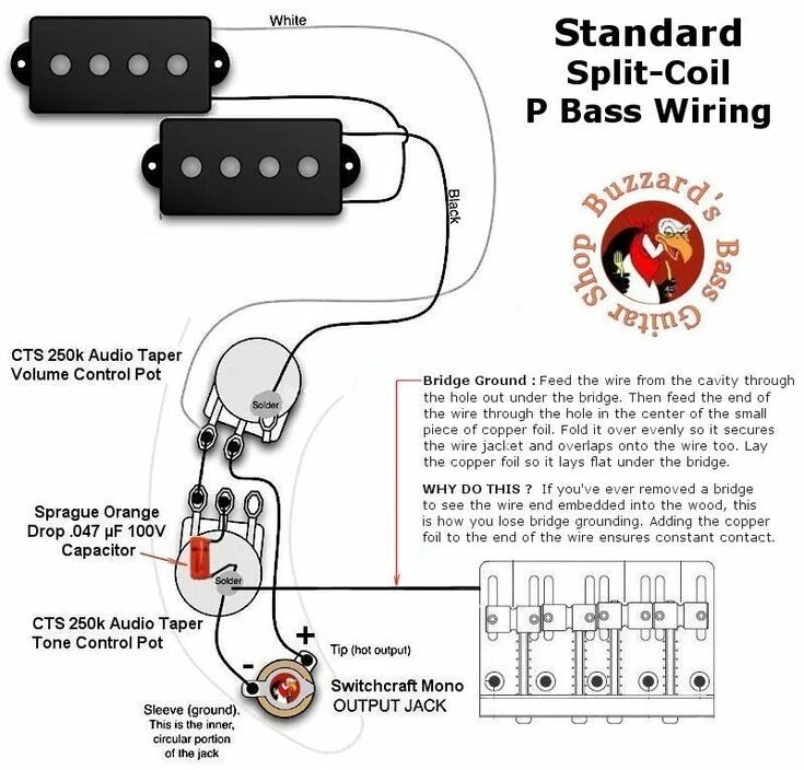 Распайка бас гитары с двумя звукоснимателями p-bass-wiring-diagram-When-the-electrical-source-originates-at-a-light-fixture-a