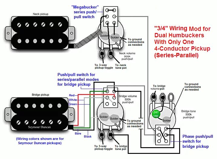 Распайка датчиков Схема распайки звукоснимателей seymour duncan