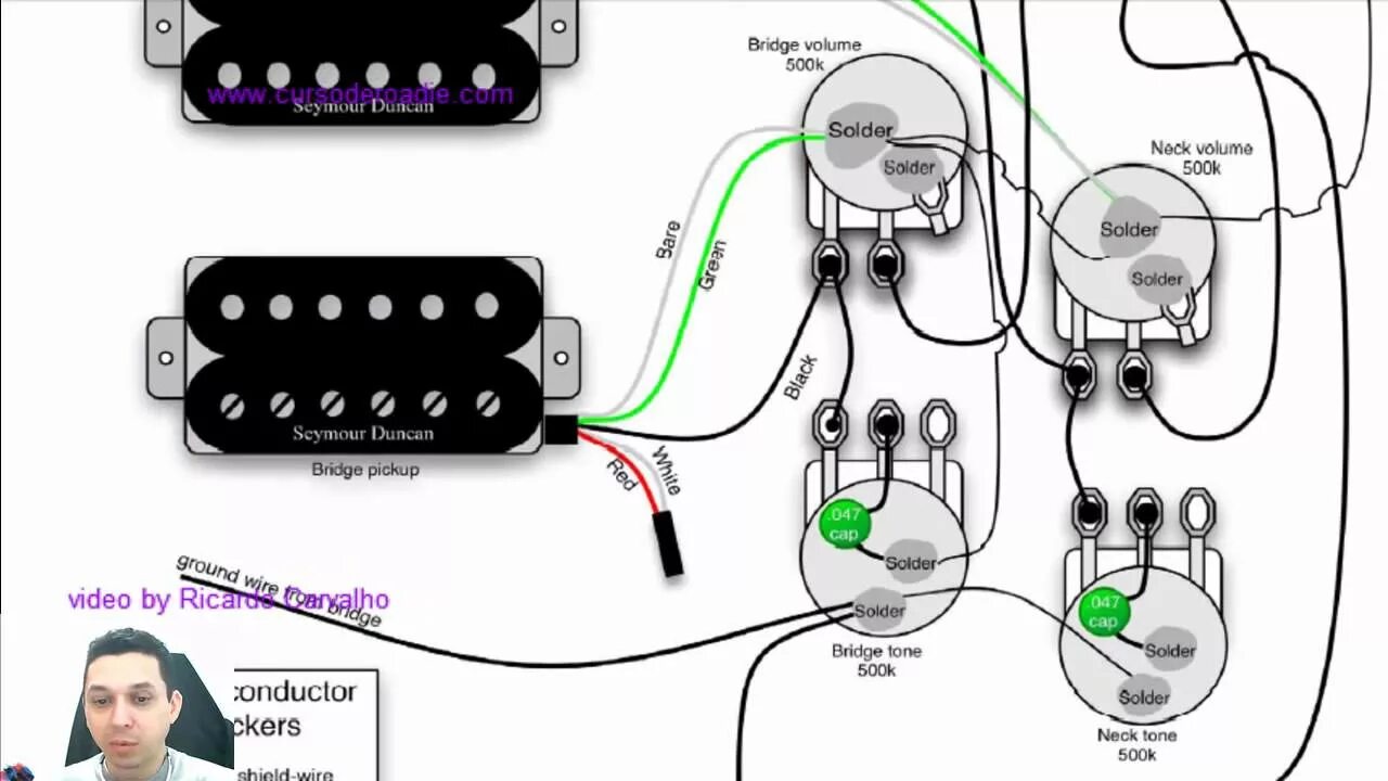 Распайка duncan Ligação de captador para guitarra H2V2T2_3swt - YouTube