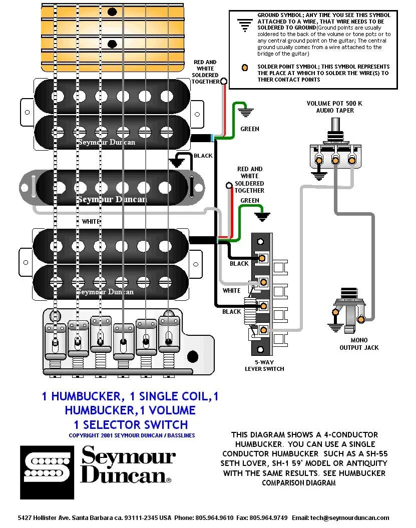 Распайка двух хамбакеров Схемы распайки Seymour Duncan