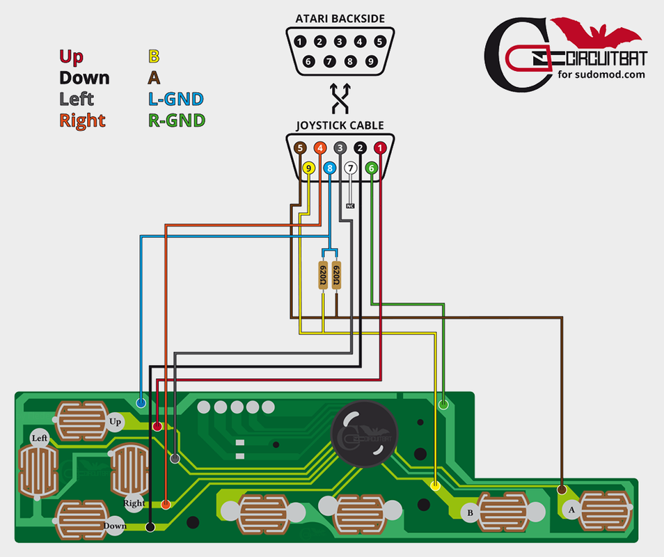 Распайка джойстика GUIDE NES Gamepad to Atari Controller - sudomod