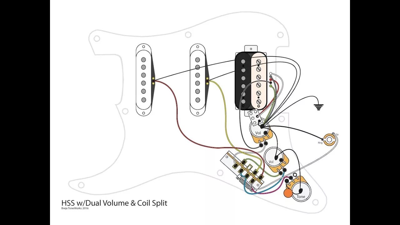 Распайка электрогитары hss HSS Guitar w/Dual Volumes, Master Tone and Coil Split - YouTube