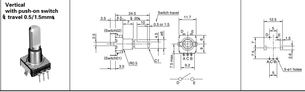 Распайка энкодера (2PCS) EC11E15244B2 pulse encoder with switch position 30 15 20 shaft length enc