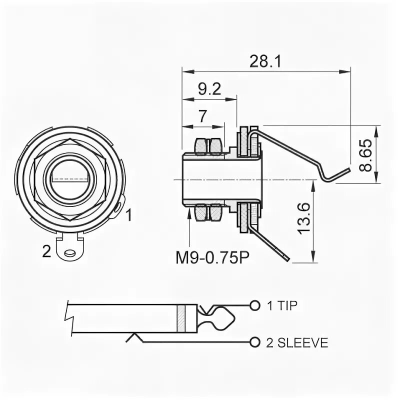 Распайка гитарного гнезда джека Harley Benton Parts Mono output Jack Socket купить Гитарные комплектующие Harley