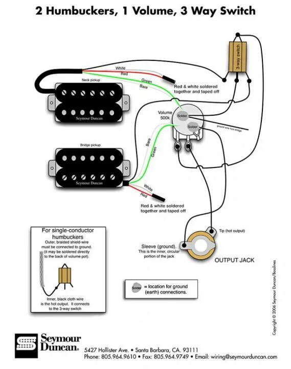 Распайка хамбакера 5 проводов orange drop (no tone pot) jazz/jb wiring