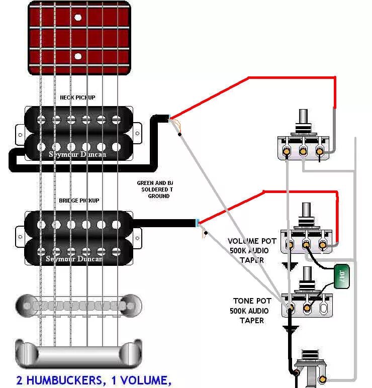 Распайка хамбакеров 1 громкость 1 тон Guitar Wiring Diagram 2 Humbucker 1 Volume 1 Tone Collection