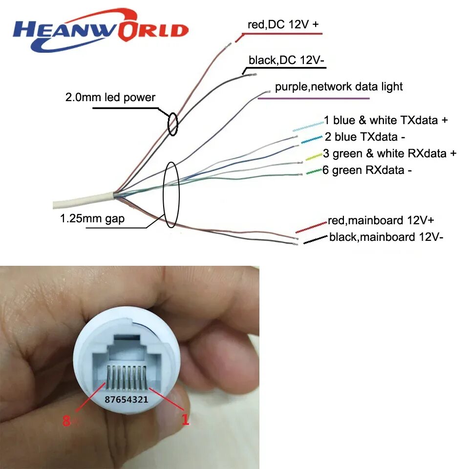 Распайка ip камеры Кабель для камеры Heanworld PoE, для замены обычной ip-камеры на PoE, кабель PoE