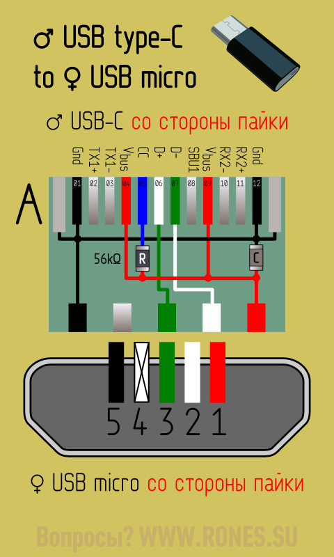 Распайка кабеля usb type c 4 контакта USB 3.1 Type-C. Коротко, ясно, детально Компьютерные уроки, Электротехника, Прин