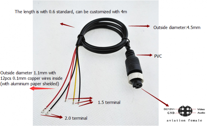 Распайка камеры Car Video Extension Cable 4 Pin female Aviation with 5 or 6 wires Adapter for Tr