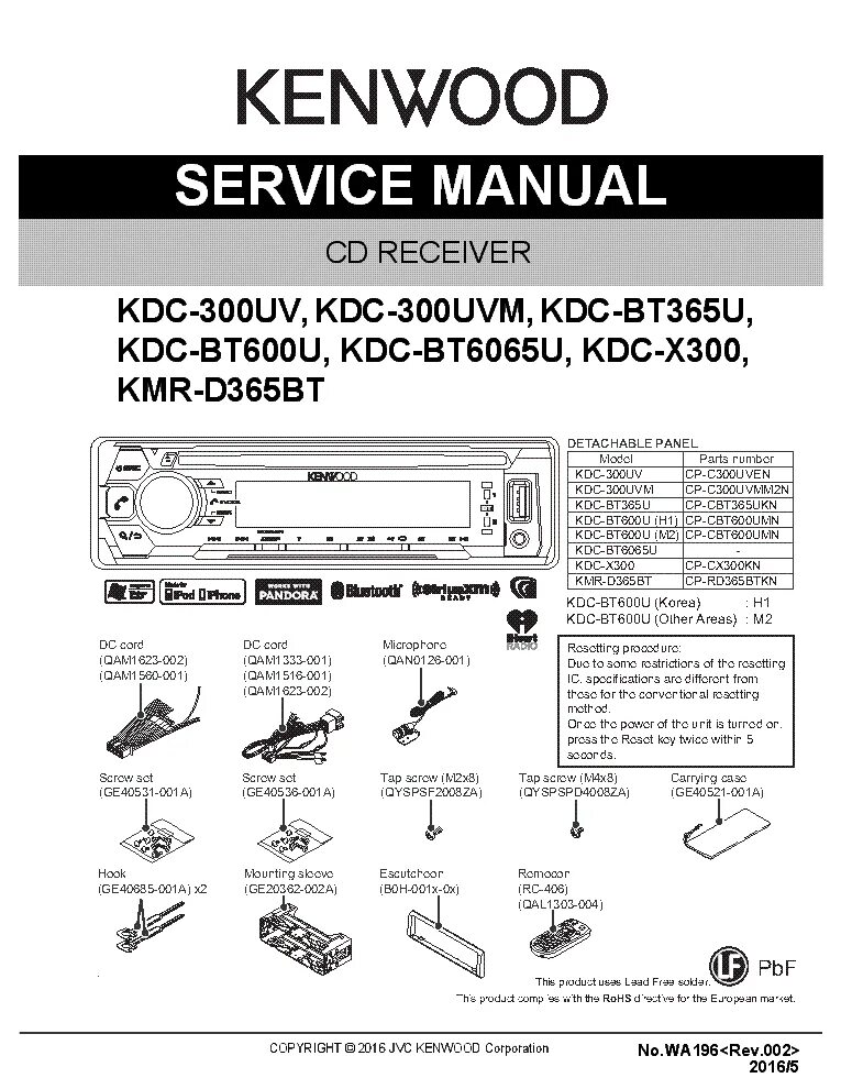 Распайка кенвуд KENWOOD KDC-300UV 300UVM BT365U BT600U BT6065U X300 KMR-D365BT SM Service Manual