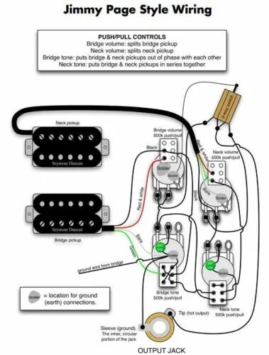 Распайка лес пол с двумя хамбакерами Custom Jimmy Page Wiring Harness PUSH-PUSH Pot 500K 4 USA Gibson Les Paul Guitar