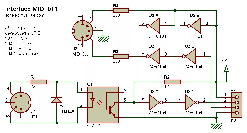 Распайка миди Interface MIDI 011 - Des circuits électriques pour radioamateurs