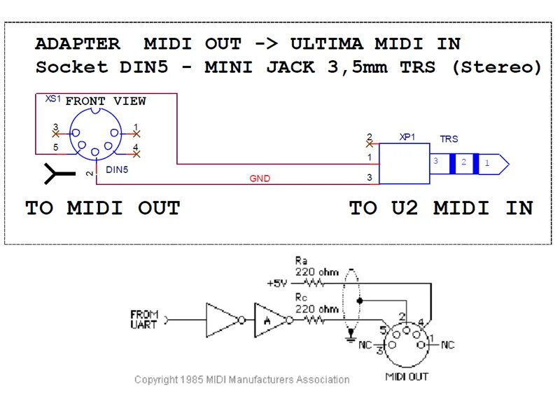 Распайка миди Кабель-переходник "MIDI - TRS MINI" (МИДИ - мини джек 3,5)