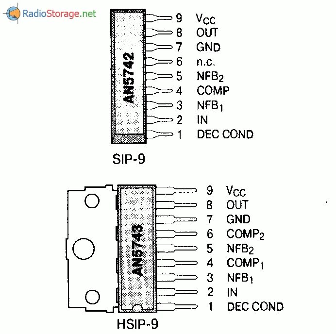 Распайка микросхемы Микросхема AN5742, AN5743 - предусилитель НЧ (0,3-1,3Вт, 12В)