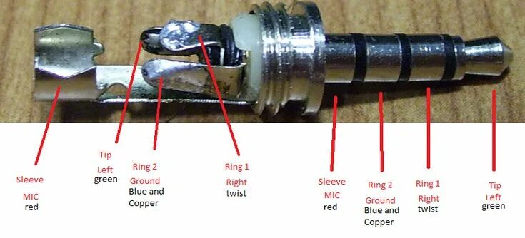 Распайка мини джека Apple 1/8 in audio jack color-coded wiring diagram - for fixing broken headphone