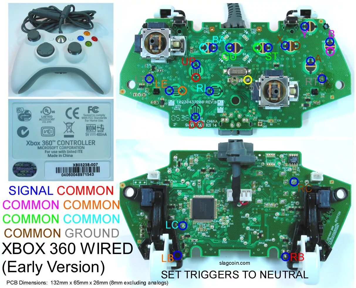 Распайка платы геймпада xbox 360 Gaming, Gadgets, and Mods: Xbox 360 and Original Xbox controller PCB diagrams - 