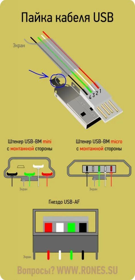 Распайка провода зарядки Распиновка разъёмов USB 2.0 Электроника, Пайка, Электротехника