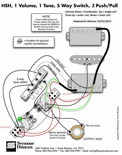 Распайка push pull Stratocaster HSH Wiring Diagram