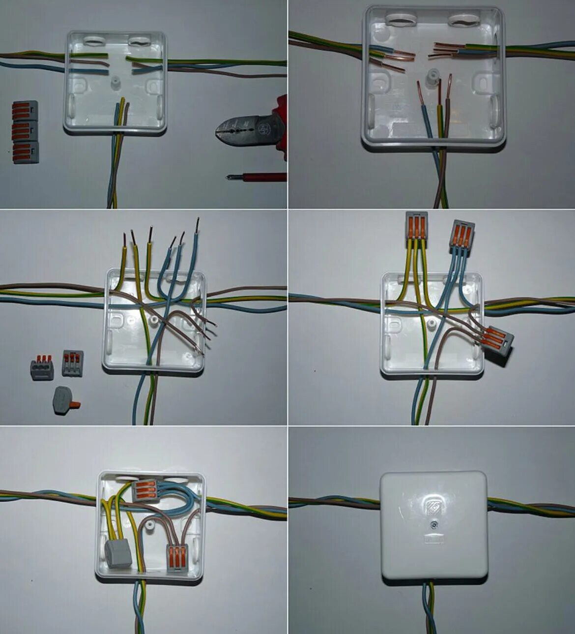 Соединение проводов в распределительной коробке