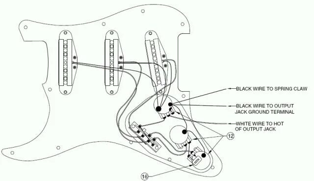 Распайка суперстрат SD Jb Jr - Black and green wires on Mexico Stratocaster