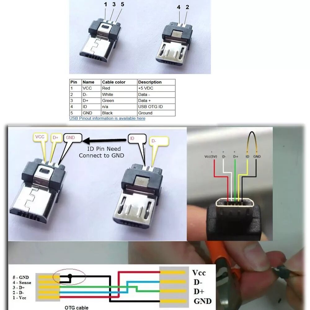 Распайка usb зарядки телефона Схема распайки micro usb