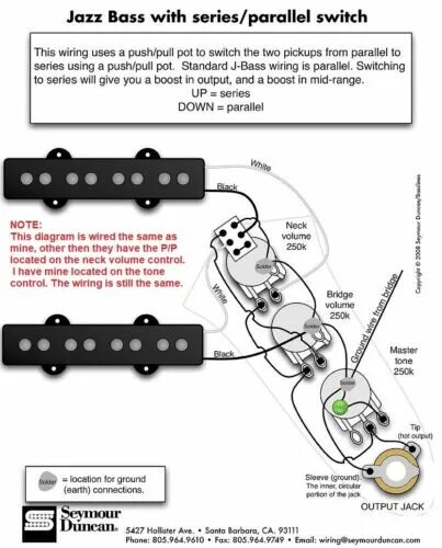 Распайка звукоснимателей бас гитары Fender Jazz Bass wiring harness with series - parallel push/pull pot NEW! eBay