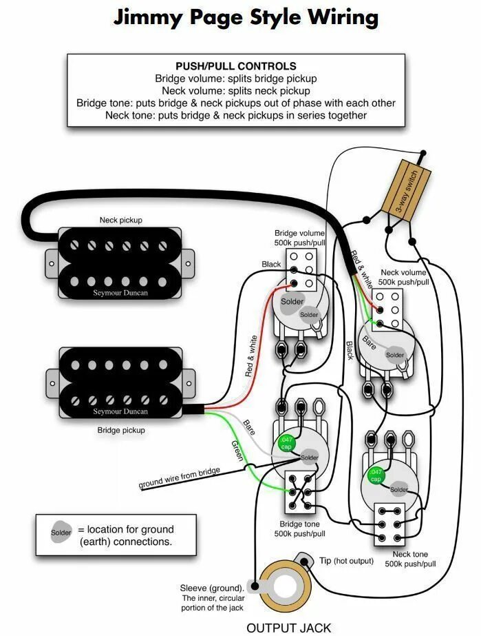 Распайка звукоснимателей seymour duncan Пользовательские Джимми Пейдж электропроводке двухтактный горшок 500K для Usa Gi