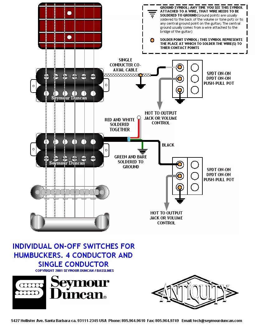 Распайка звукоснимателя фокин Схемы распайки Seymour Duncan