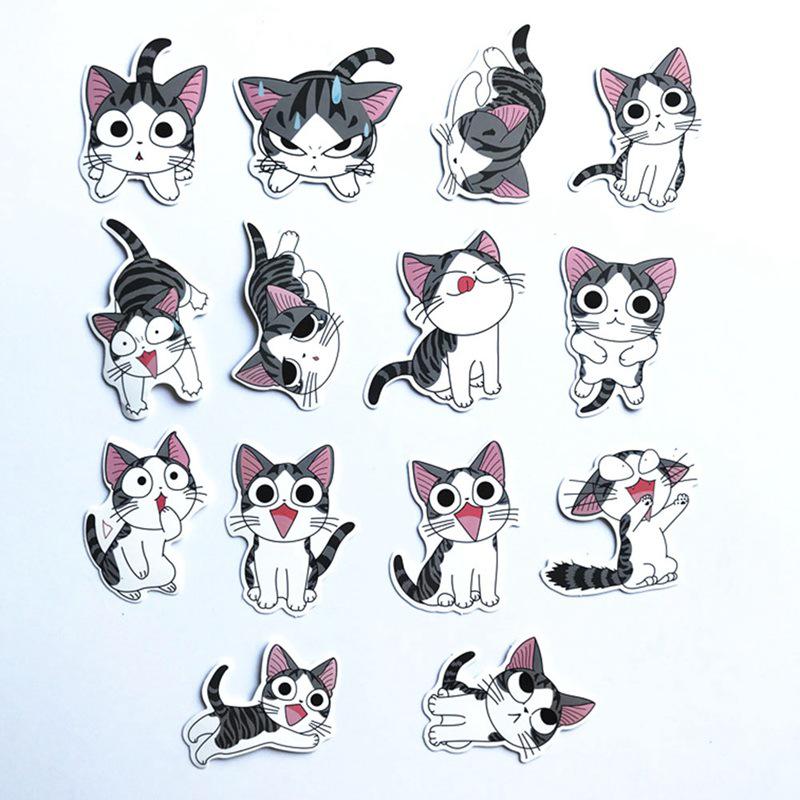 Распечатать фото котика для наклеек 14Pcs/Set Cartoon Cat Cute Pvc Stickers Luggage Laptop Car Bike Skateboard Toy S