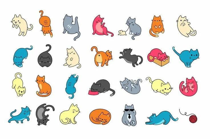 Распечатать фото котика для наклеек Meowers Icons and Seamless Pattern Seamless patterns, Drawing illustrations, Cat