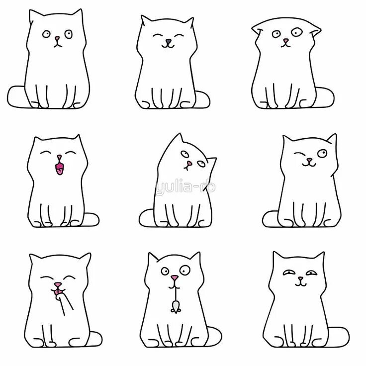 Распечатать фото котиков рисовать "Nine cute white kittens" Poster for Sale by yulia-rb Cat doodle, Kitten drawing