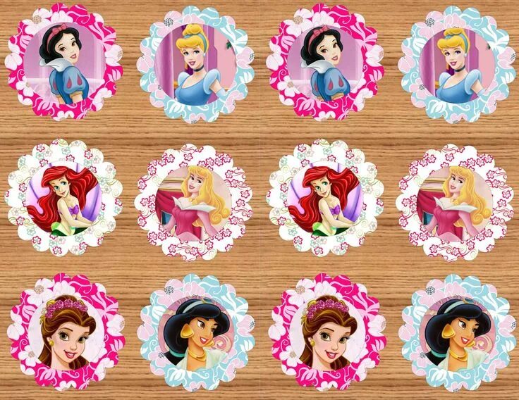 Распечатать фото на сахарной бумаге Printable Disney Princess Cupcake toppers. Pastelitos princesa disney, Cupcakes 