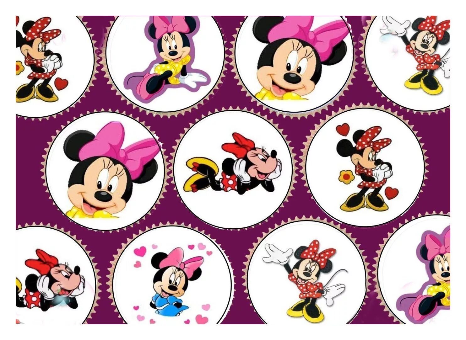 Распечатать фото на вафельной бумаге 30 x MINNIE MOUSE PREMIUM QUALITY CUPCAKE TOPPERS EDIBLE RICE WAFER PAPER 139 fr