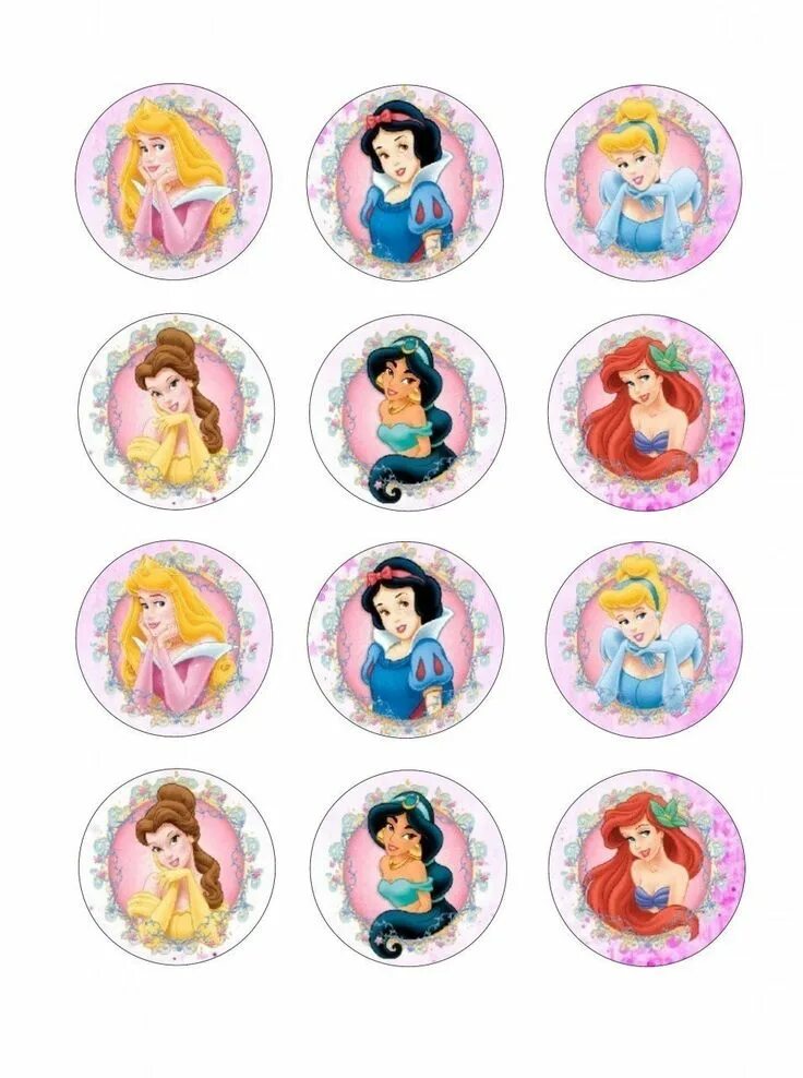 Распечатать фото на вафельной бумаге Disney Princess Ariel Belle Aurora Jasmine Cinderella Snow White Edible Cupcake 