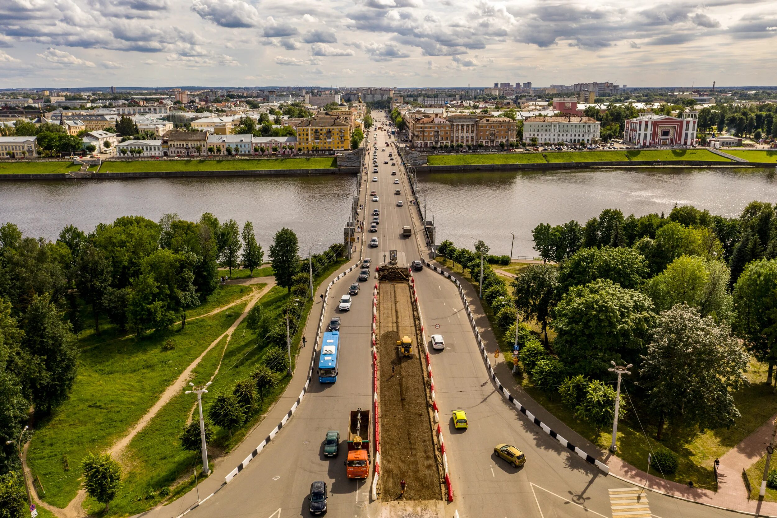 Распечатать фото тверь Нововолжский мост - Фото с высоты птичьего полета, съемка с квадрокоптера - Pilo