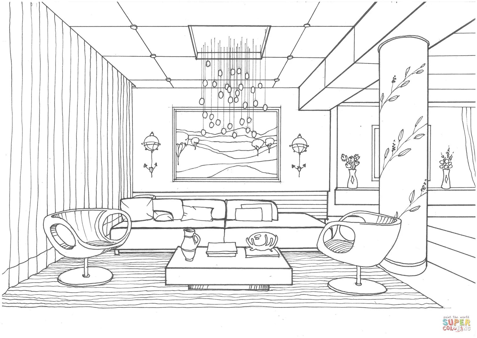 Распечатать интерьер комнаты Children's Room Interior Sketch - 58 photo