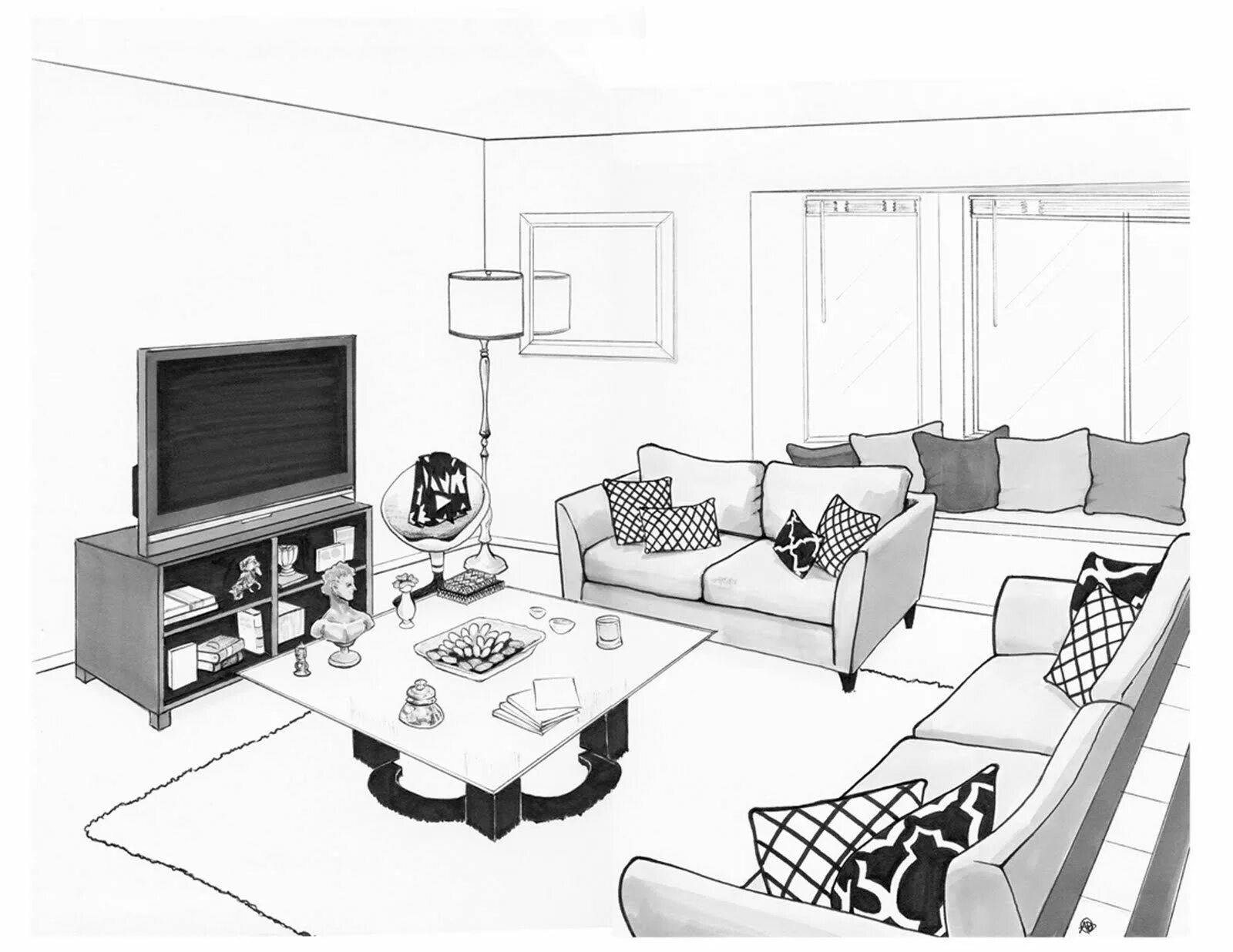 Распечатать интерьер комнаты Drawing Room Vs Living Room - Printable Figure Drawings