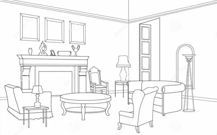 Распечатать интерьер комнаты Fireplace Sketch - Freshouz Home & Architecture Decor Drawing interior, Beautifu