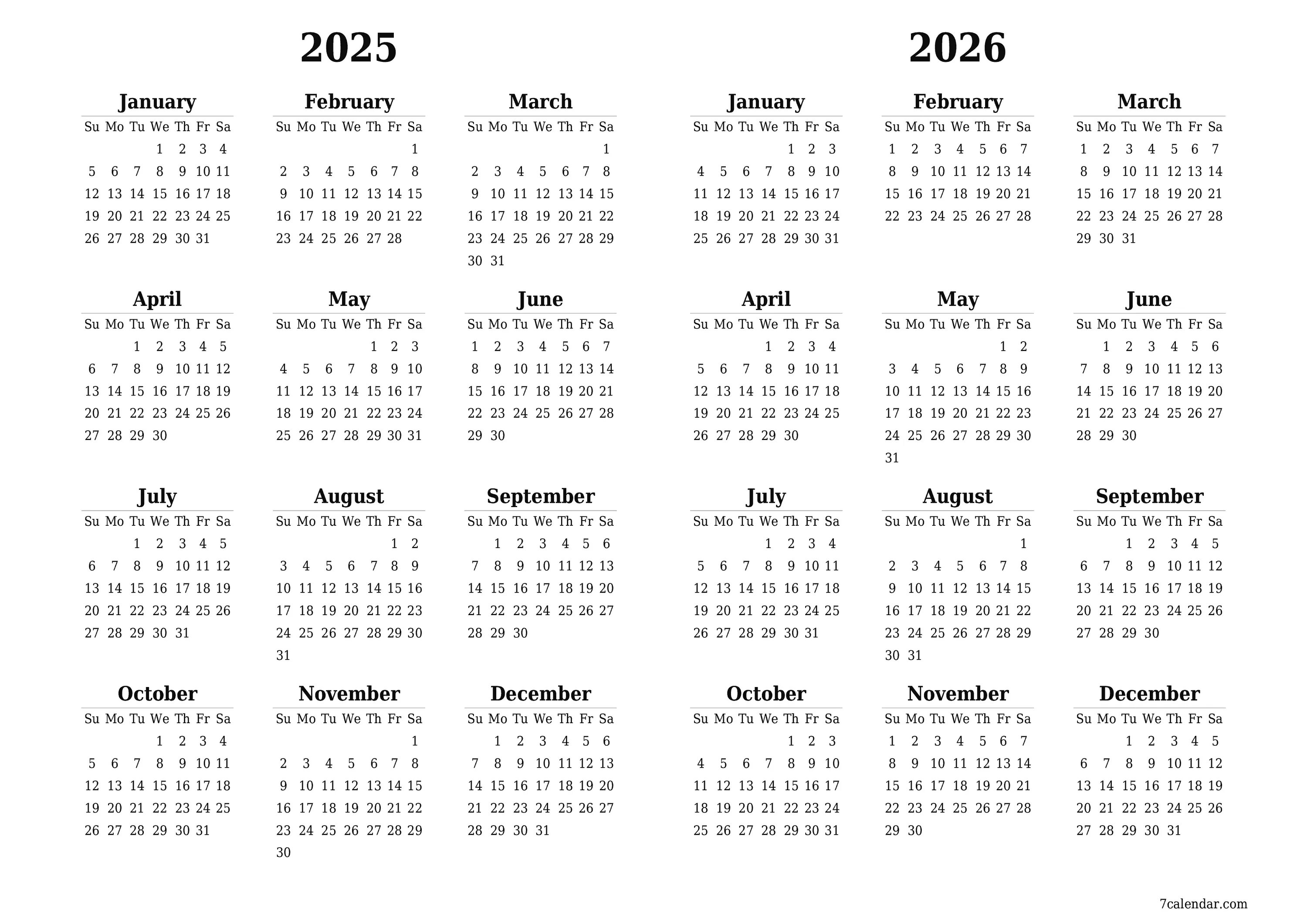 Распечатать календарь на 2024 2025 учебный год 2025 blank yearly calendar template - 7calendar