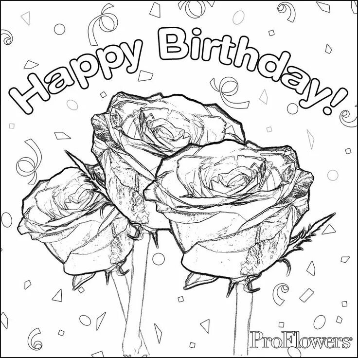 Распечатать картинку поздравление с днем рождения женщине Also Roses Flower Happy birthday coloring pages, Birthday coloring pages, Colori