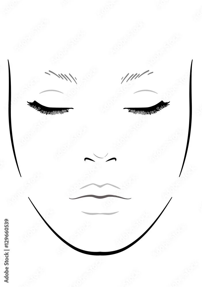 Распечатать лицо для макияжа Face chart Makeup Artist Blank. Template. Vector illustration. Векторный объект 