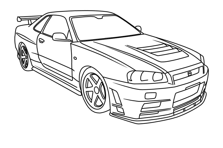 Распечатать тт машину с тюнингом Nissan Gtr Drawing Outline - Printable Learn Templates