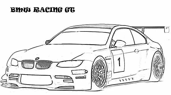 Распечатать тт машину с тюнингом BMW Race Car Coloring Pages