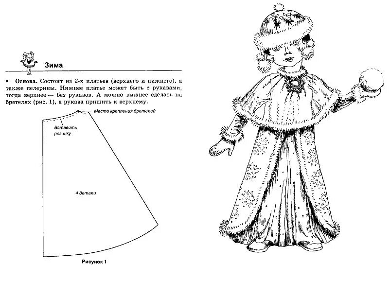 Распечатать выкройку для куклы шубку снегурочки Карнавальный костюм для девочки. Выкройки в коллекцию