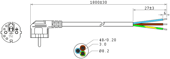 Распиновка 220 Силовой провод H05VV-F с угловой евровилкой