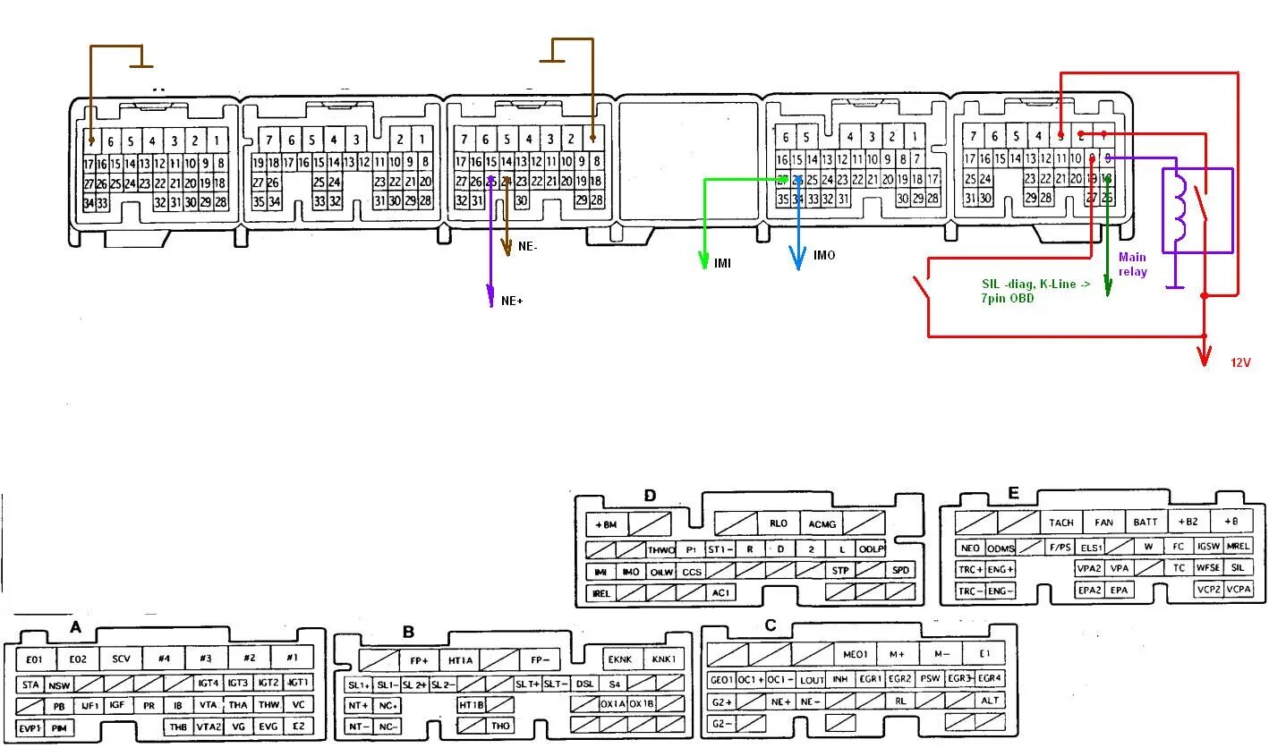 Распиновка 89661 Toyota RAV4 ACA2# ZCA2# (ACA20, ACA21) SWAP ENGINE D4 1AZ-FSE, ECU FUJITSU 89661