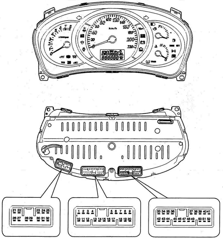 Распиновка акцент Instrument panel - circuit diagram (Hyundai Tucson 1 2005-2010: Electrical equip